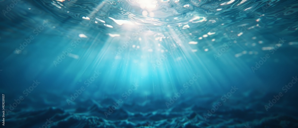 Fototapeta premium sunlight filters in from above water surface, while light emanates from below