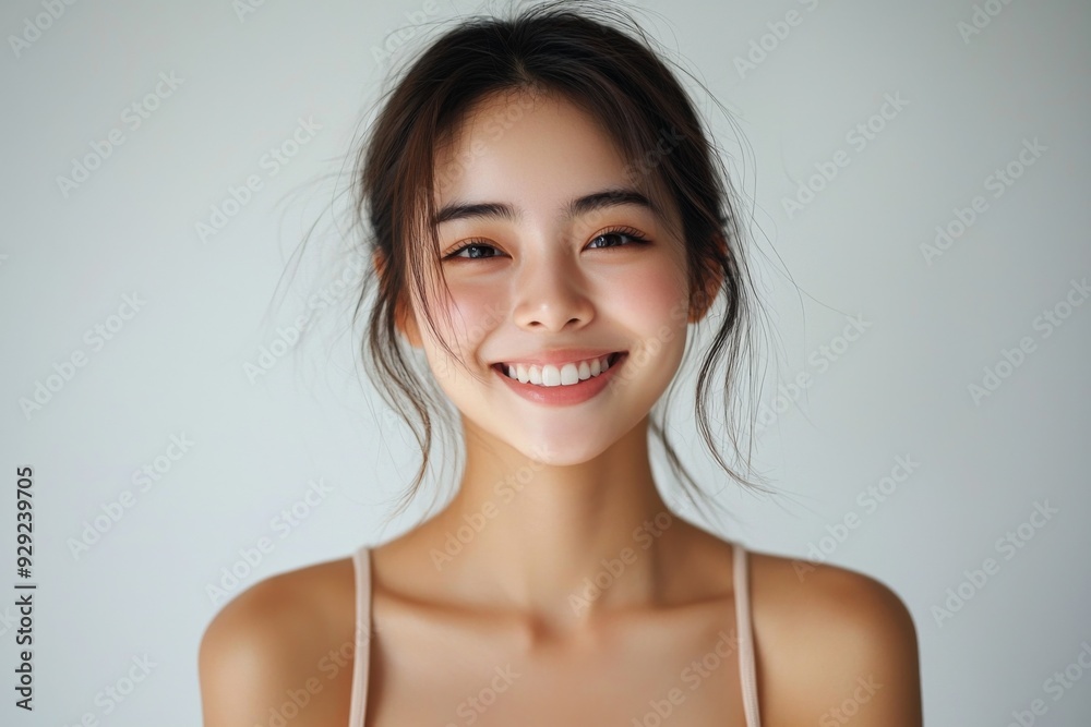 Beautiful young Asian woman smiling and happy created with Generative AI Beautiful young Asian woman smiling and happy created with Generative AI