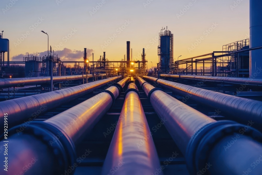 Twilight radiance on urban gas piping and facilities Twilight radiance on urban gas piping and facilities