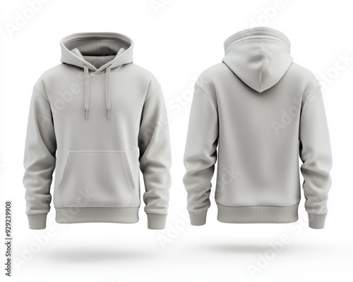 Gray hoodie mockup, front and back view, on a white background