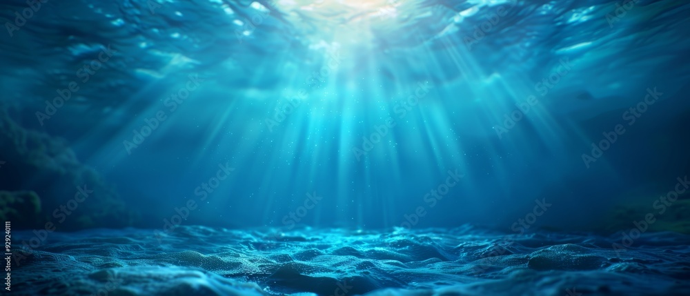 Blue water illuminated by sunlight at surface and above Blue water illuminated by sunlight at surface and above
