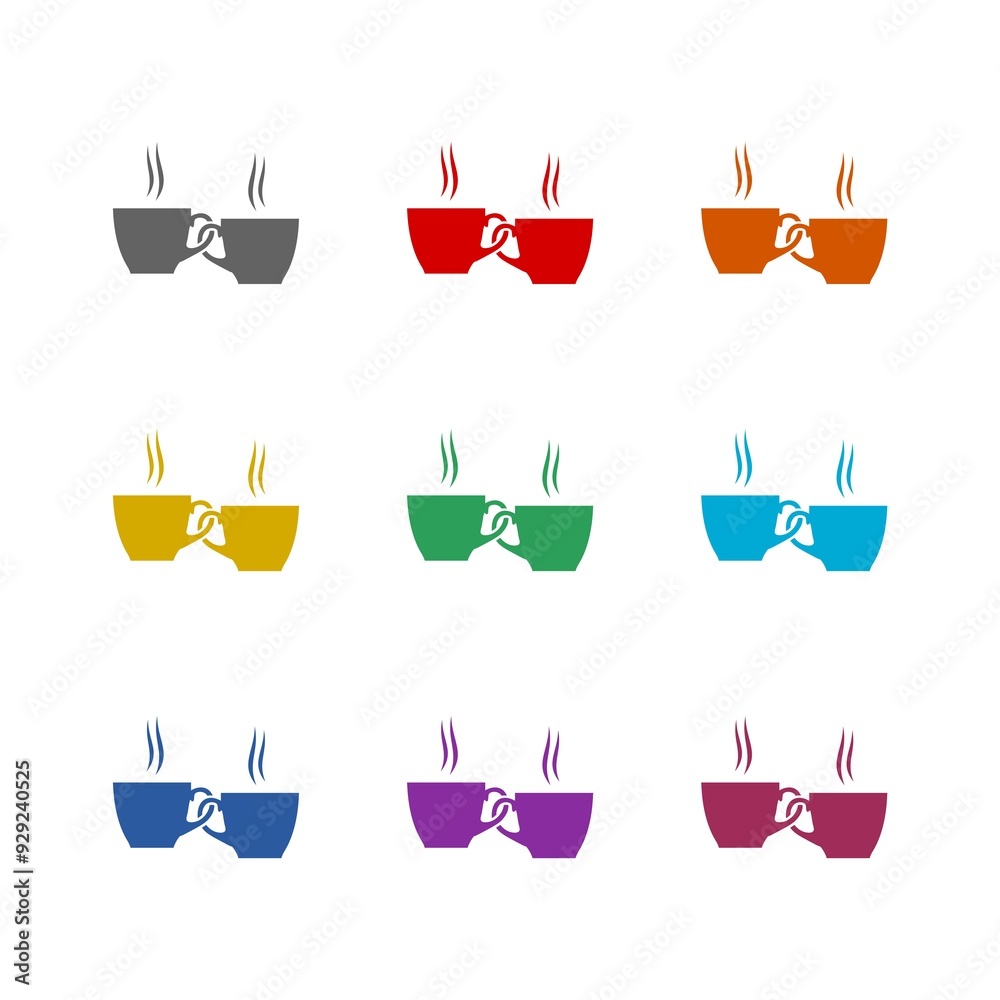 Two joined coffee cup icon isolated on white background. Set icons colorful Two joined coffee cup icon isolated on white background. Set icons colorful