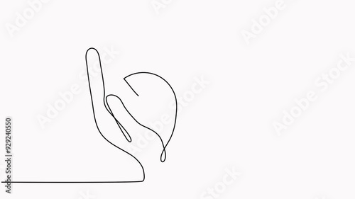 Hands holding leaves branch continuous line drawing animated video. Plant in human arm one line art.
