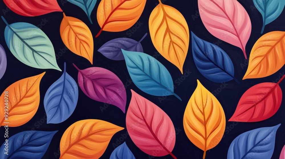 Colorful leaves pattern with a dark background, showcasing vibrant autumn hues and elegant shapes for creative designs. Colorful leaves pattern with a dark background, showcasing vibrant autumn hues and elegant shapes for creative designs.