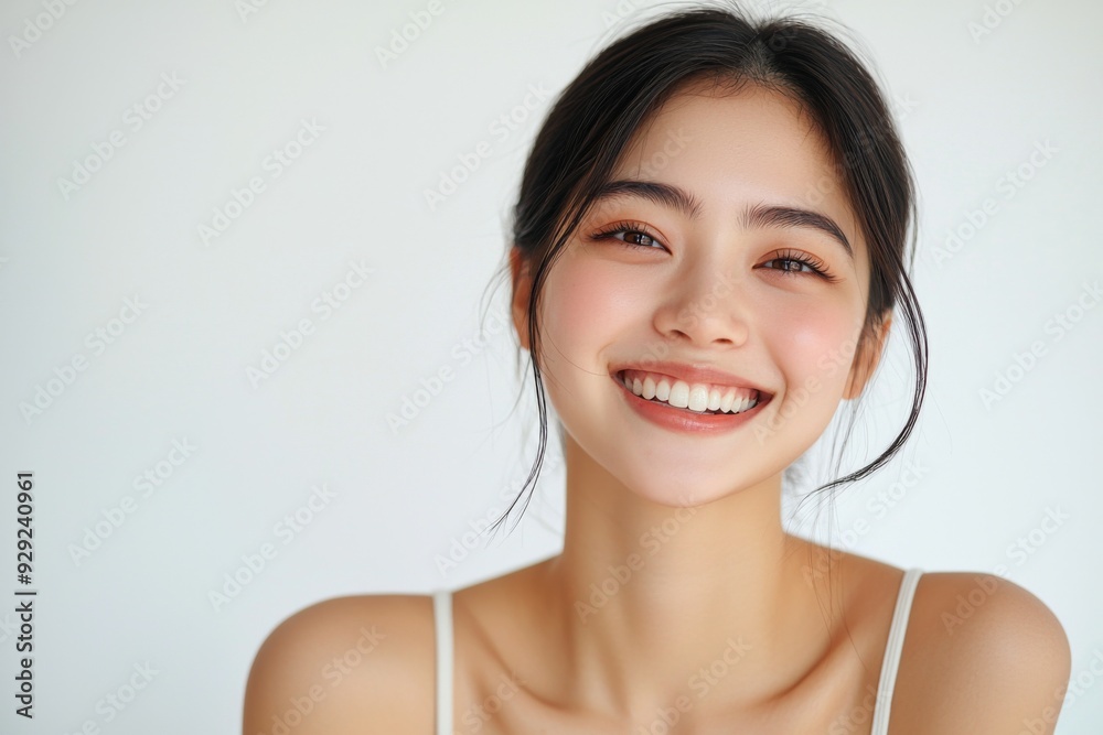 Beautiful young Asian woman smiling and happy created with Generative AI Beautiful young Asian woman smiling and happy created with Generative AI