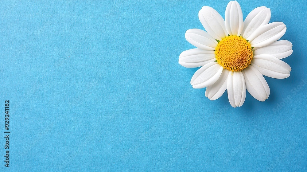 Fototapeta premium White and yellow flower atop blue surface with yellow center
