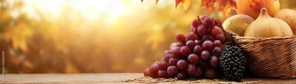 A beautiful display of fresh fruits in a basket, showcasing vibrant colors in a warm, autumn setting. Perfect for seasonal themes. A beautiful display of fresh fruits in a basket, showcasing vibrant colors in a warm, autumn setting. Perfect for seasonal themes.