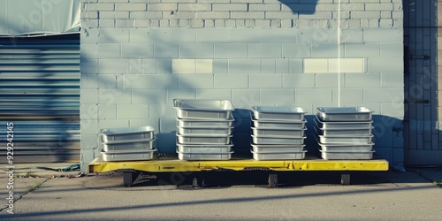 Surgical trays stacked on the hospital s loading dock photo