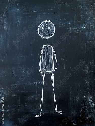 Minimalistic chalkboard stick figure on a rough blackboard background, perfect for conceptual designs, educational materials, and creative graphic projects. photo