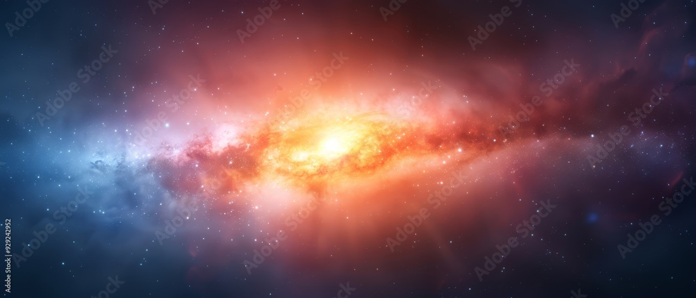 Fototapeta premium A bright orange-blue star at image center, surrounded by numerous stars Another red-blue star centrally located in the image