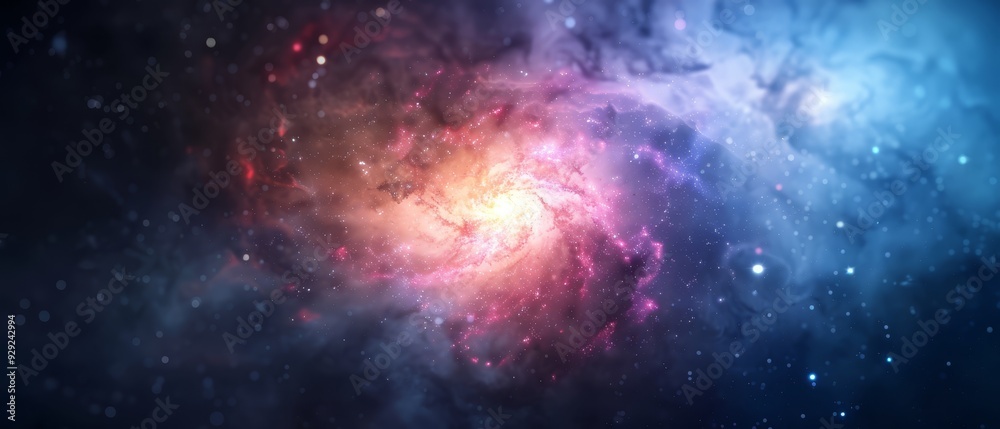 Fototapeta premium A tight shot of a multihued galaxy, starring a solitary star at its heart, surrounded by a sprinkling of stars in the backdrop