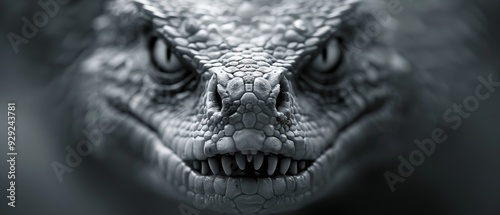  A tight shot of a lizard's face, superimposed with a black-and-white image of its mouth and teeth