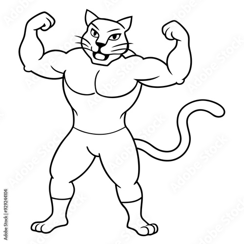 A ferocious athlete cat posing line art vector