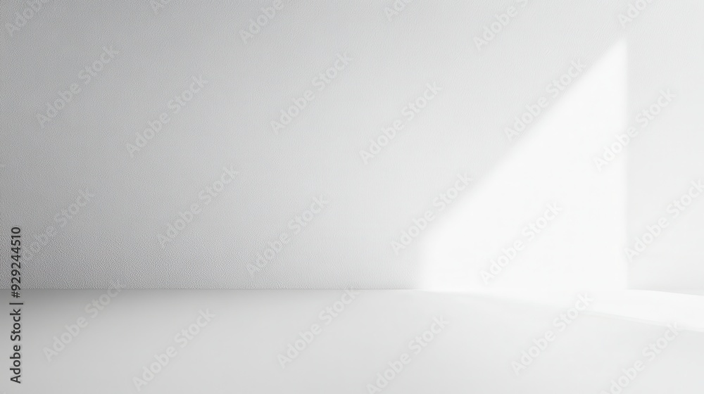 A minimalist interior space with soft light illuminating a white wall. A minimalist interior space with soft light illuminating a white wall.