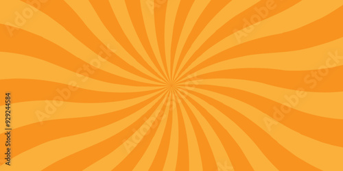 Minimal sunrise radiate striped geometric circus light orange sunburst ray vector backdrop texture background. orange and red retro poster shine spiral template design.	
