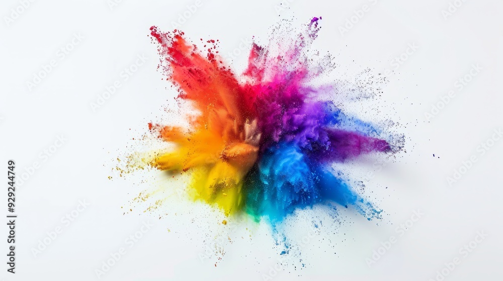 Fototapeta premium Colorful powder bursts into a mesmerizing display of rainbow hues against a bright white backdrop