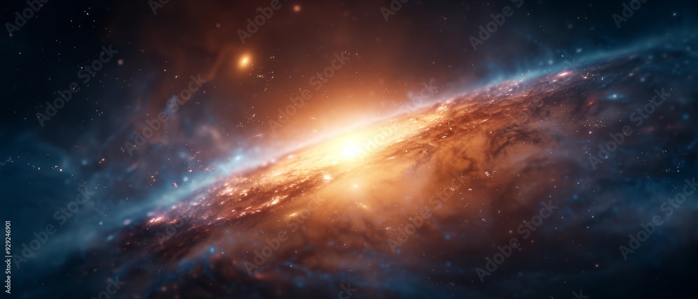 Obraz premium A tight shot of a colossal star glowing fiercely at the heart of the dark night sky, radiating intense light from its core