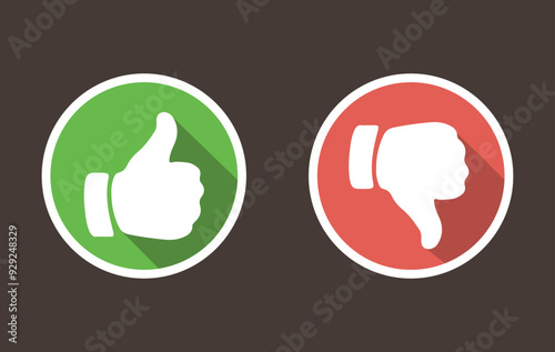 Thumbs up and thumbs down in flat style