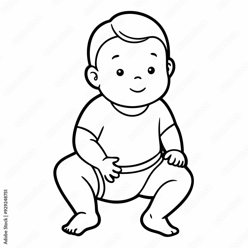 Line drawing of baby in diapers art vector illustration Line drawing of baby in diapers art vector illustration