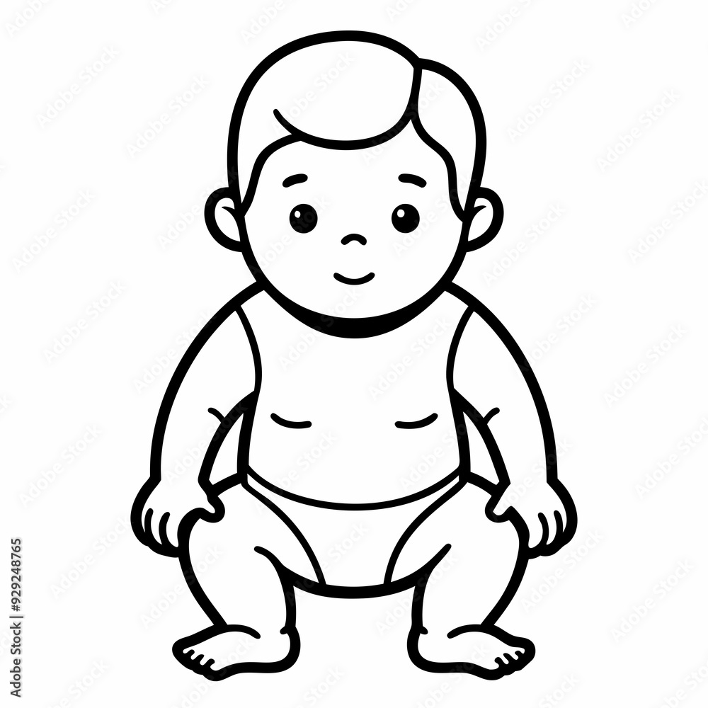 Line drawing of baby in diapers art vector illustration Line drawing of baby in diapers art vector illustration