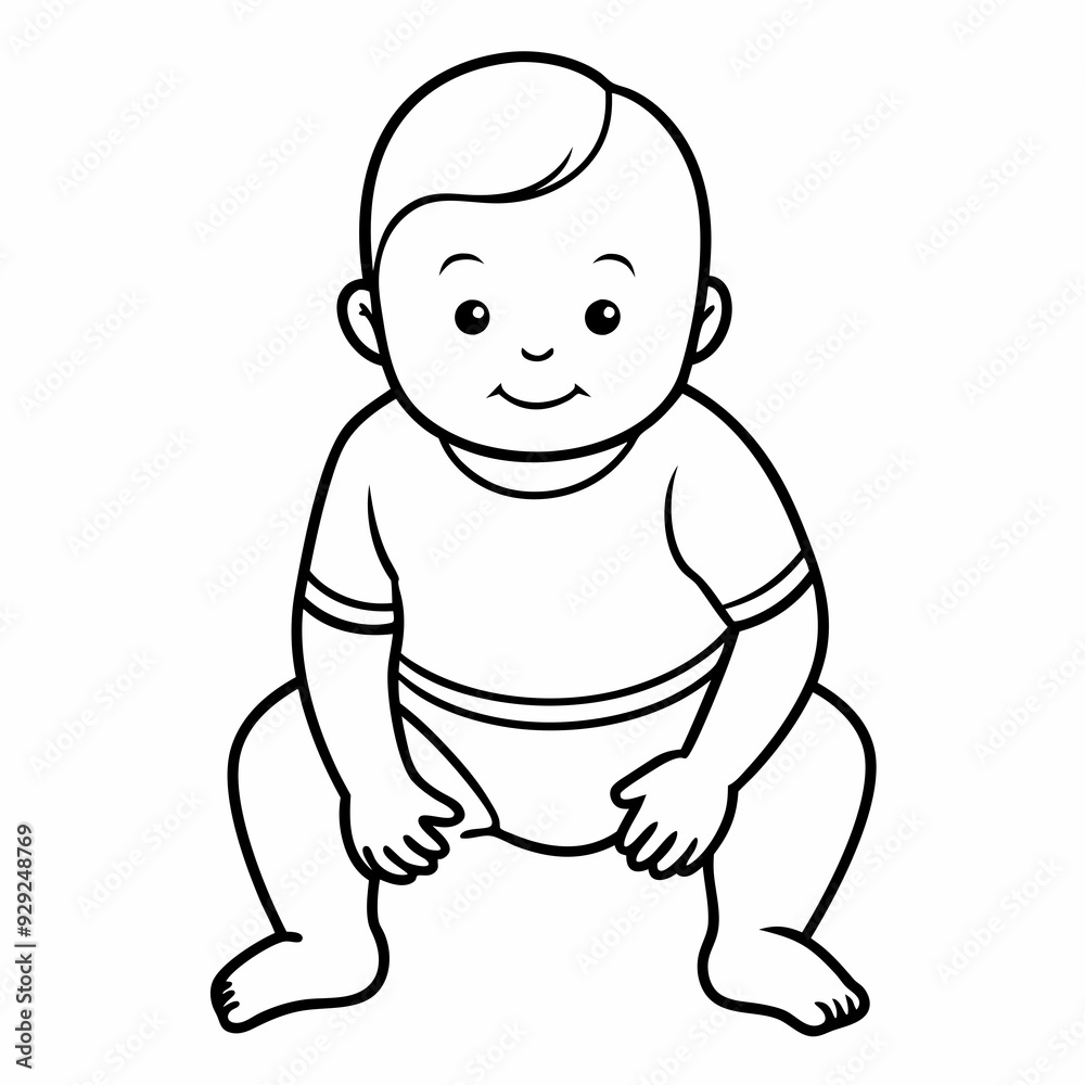 Line drawing of baby in diapers art vector illustration Line drawing of baby in diapers art vector illustration