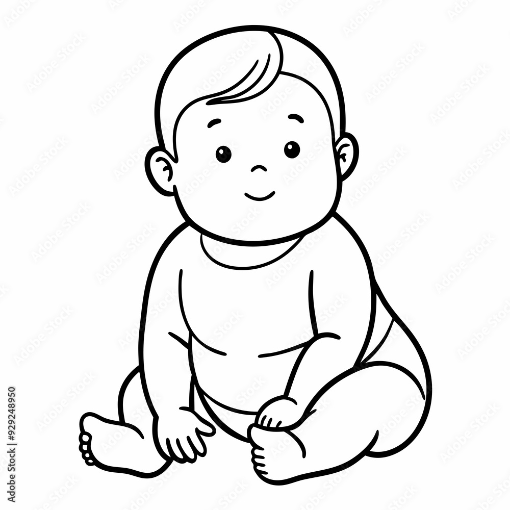 Line drawing of baby in diapers art vector illustration Line drawing of baby in diapers art vector illustration