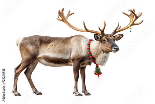 PNG Christmas reindeer with festive collar and antlers transparent photo