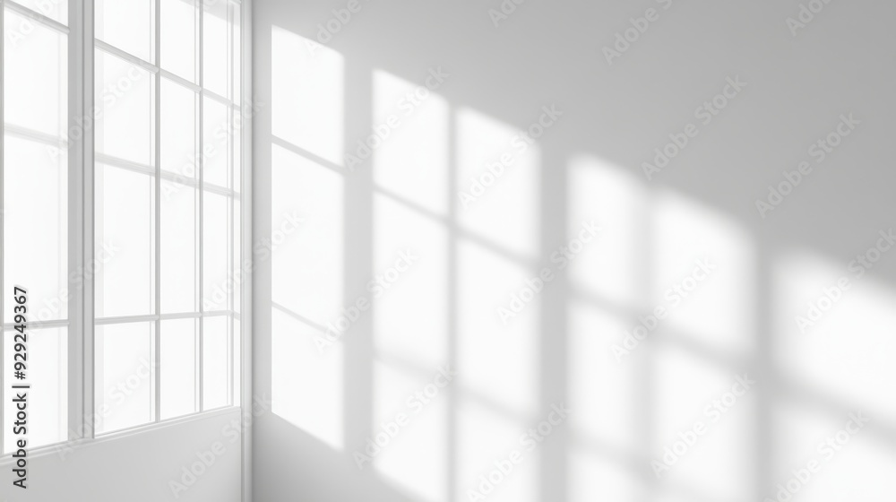 A minimalist interior with sunlight casting shadows on a white wall. A minimalist interior with sunlight casting shadows on a white wall.
