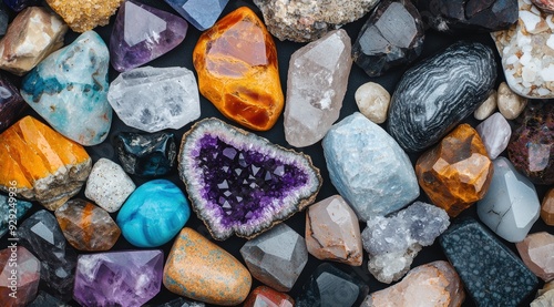 Vibrant assortment of natural gemstones and crystals