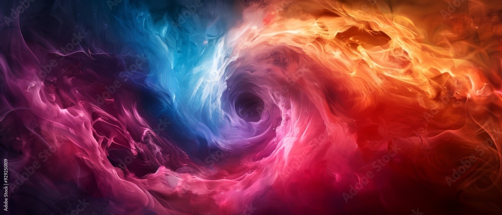 Obraz premium A multicolored swirl of smoke with a black center is depicted in the image