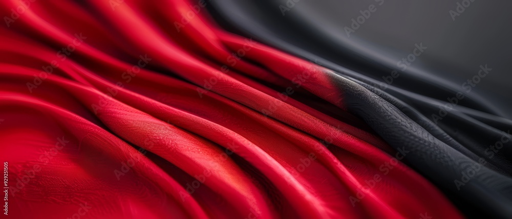 A tight shot of a red-black fabric with a black-white stripe running down the middle A tight shot of a red-black fabric with a black-white stripe running down the middle