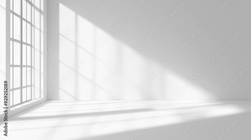 A minimalist room with sunlight casting shadows through a window. A minimalist room with sunlight casting shadows through a window.