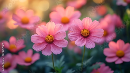 Delicate pink flowers in soft focus with gentle lighting, creating a dreamy atmosphere. Suitable for romantic or serene designs.