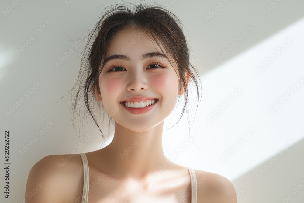 Beautiful young Asian woman smiling and happy created with Generative AI Beautiful young Asian woman smiling and happy created with Generative AI