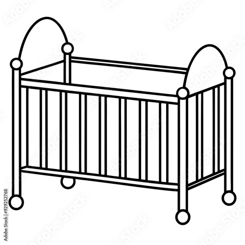 Baby bed line art vector illustration