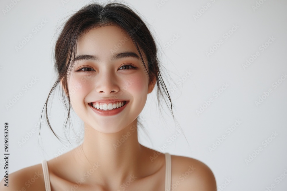 Beautiful young Asian woman smiling and happy created with Generative AI Beautiful young Asian woman smiling and happy created with Generative AI
