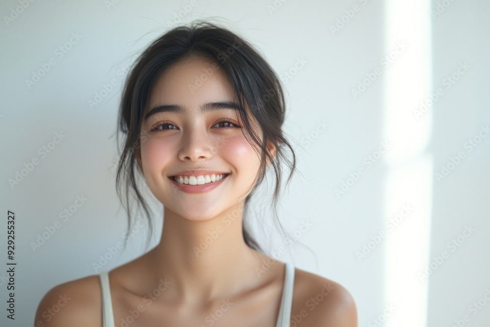 Beautiful young Asian woman smiling and happy created with Generative AI Beautiful young Asian woman smiling and happy created with Generative AI