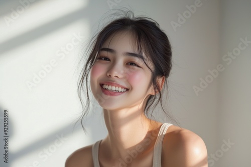 Beautiful young Asian woman smiling and happy created with Generative AI