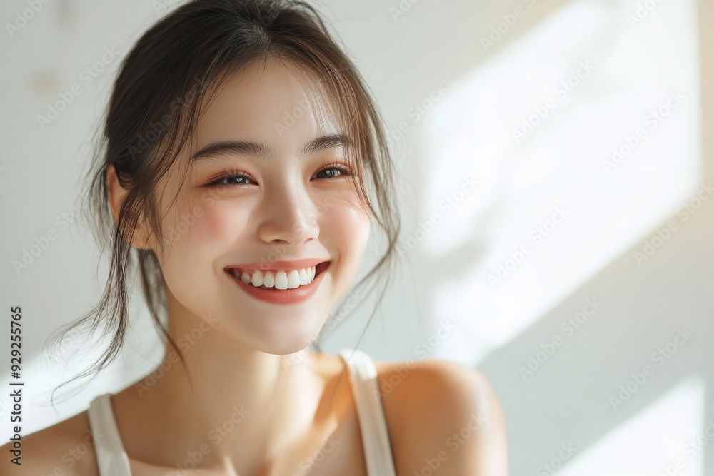 Beautiful young Asian woman smiling and happy created with Generative AI Beautiful young Asian woman smiling and happy created with Generative AI