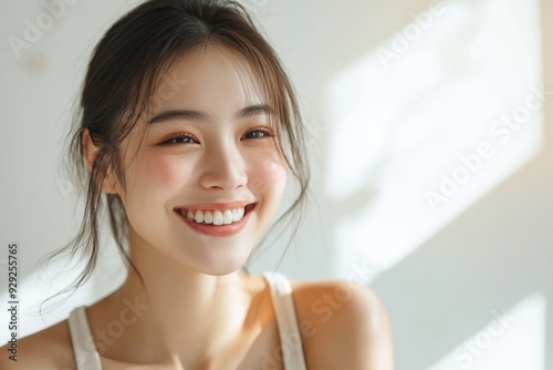 Free Download Beautiful young Asian woman smiling and happy created with Generative AI - GFXLoad