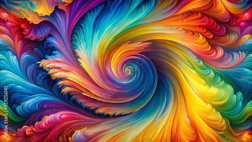 Vibrant, whimsical background featuring a mesmerizing blend of swirling paint strokes, abstract shapes, and textured elements in a kaleidoscope of bright, bold colors.