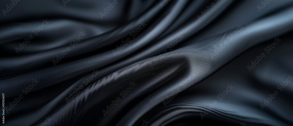 Fototapeta premium A tight shot of black fabric showcases a distinct, wavy texture in its center The image exhibits a soft, blurred focus