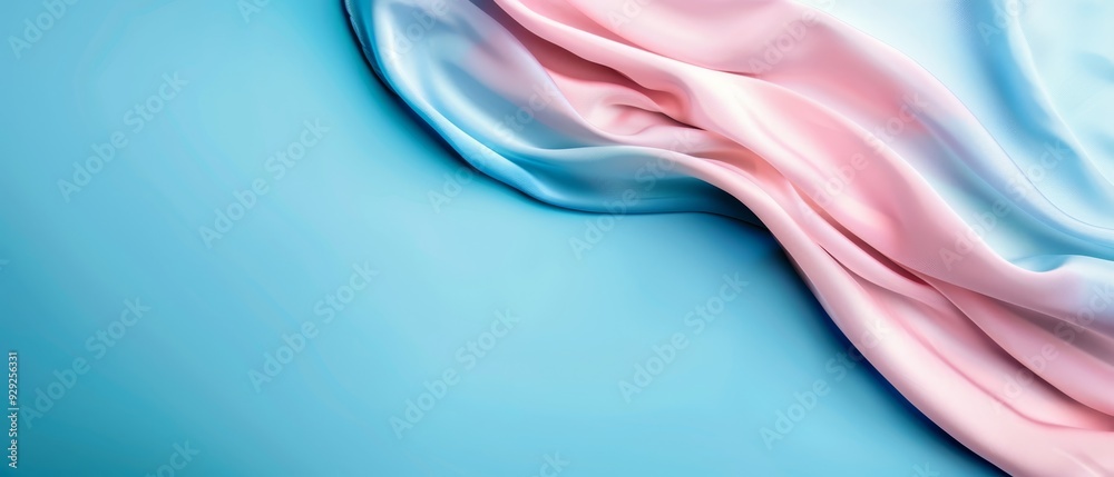 Obraz premium A blue background with a flowing pink fabric at the bottom, and a pink background with a flowing blue fabric at the top