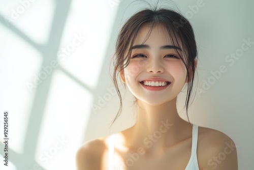 Free Download Beautiful young Asian woman smiling and happy created with Generative AI - GFXLoad