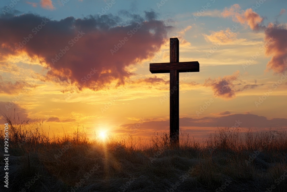 Good Friday. Friday before Easter. Christian cross against the sunset with generative ai Good Friday. Friday before Easter. Christian cross against the sunset with generative ai