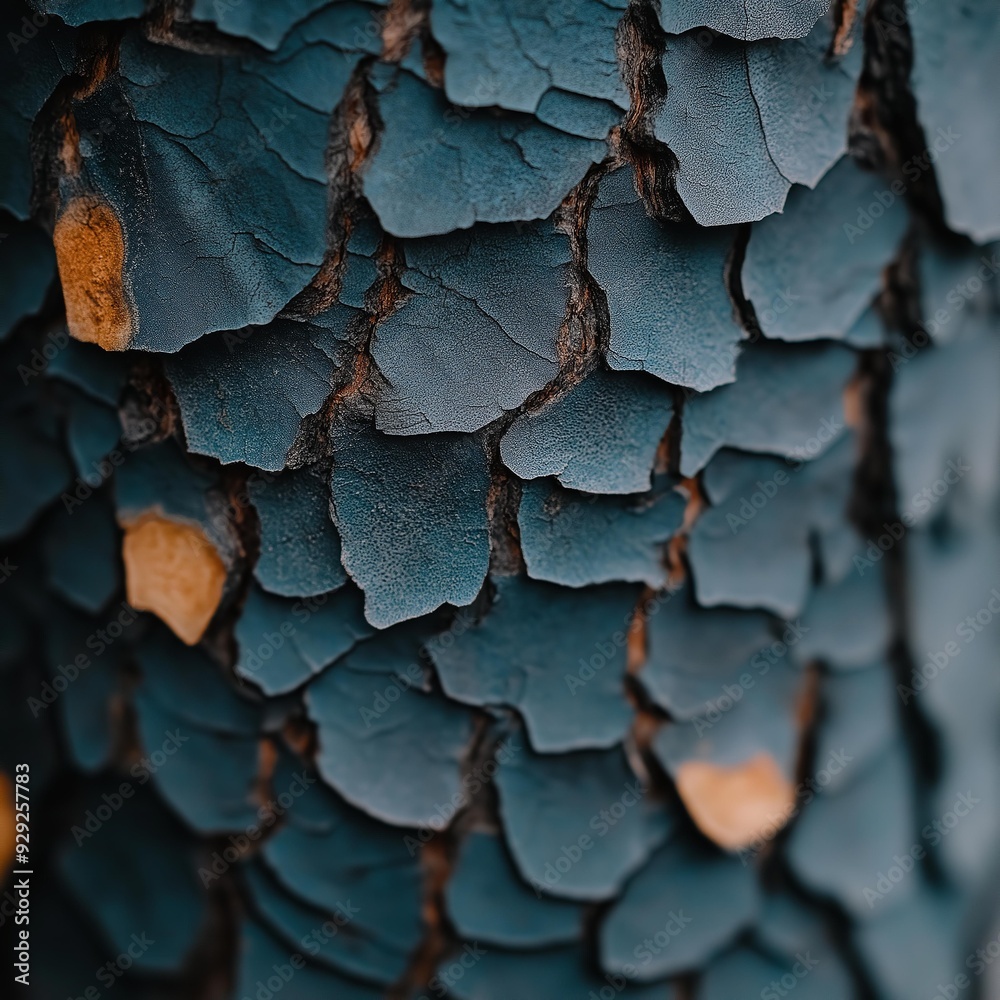 Close up of a tree bark texture with peeling blue and orange paint. Abstract textured background. Close up of a tree bark texture with peeling blue and orange paint. Abstract textured background.