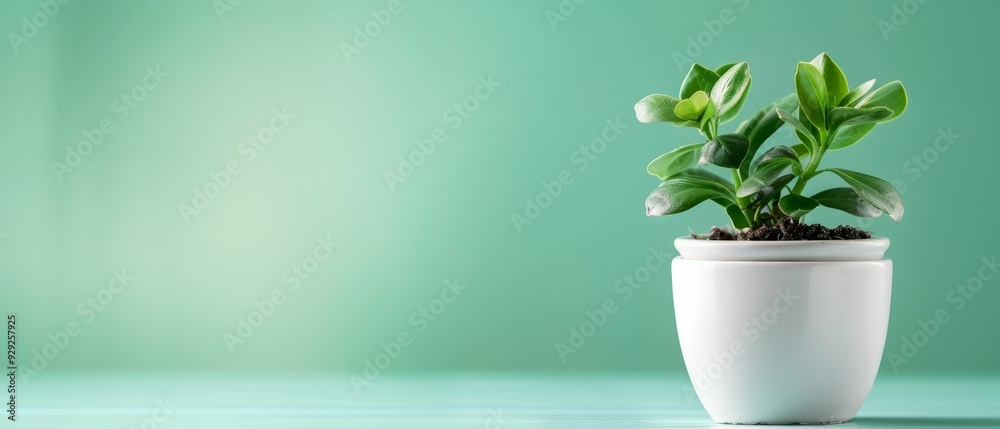 A potted plant atop a blue table, near a green wall, with a green wall as its backdrop A potted plant atop a blue table, near a green wall, with a green wall as its backdrop