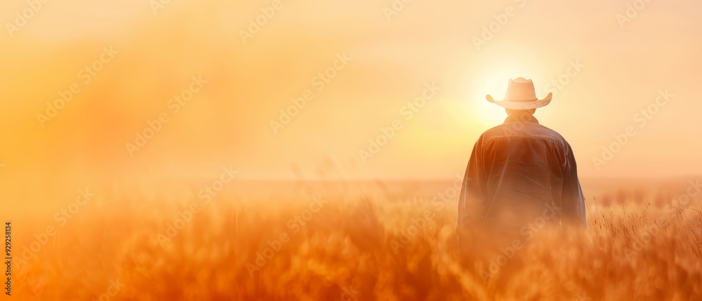 A man in a hat stands before a backdrop of towering sunlit grasses A man in a hat stands before a backdrop of towering sunlit grasses