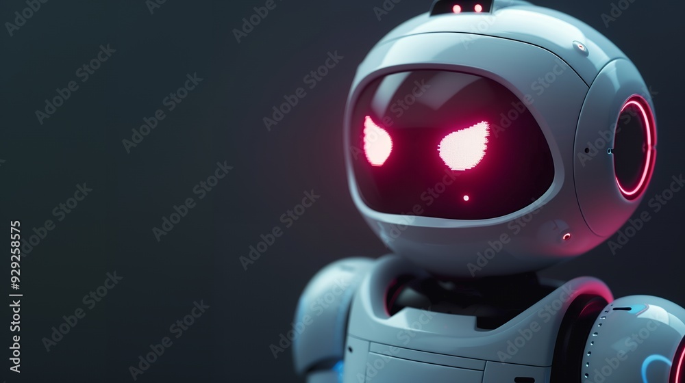 A futuristic robot with glowing red eyes, designed for interaction and engagement. A futuristic robot with glowing red eyes, designed for interaction and engagement.