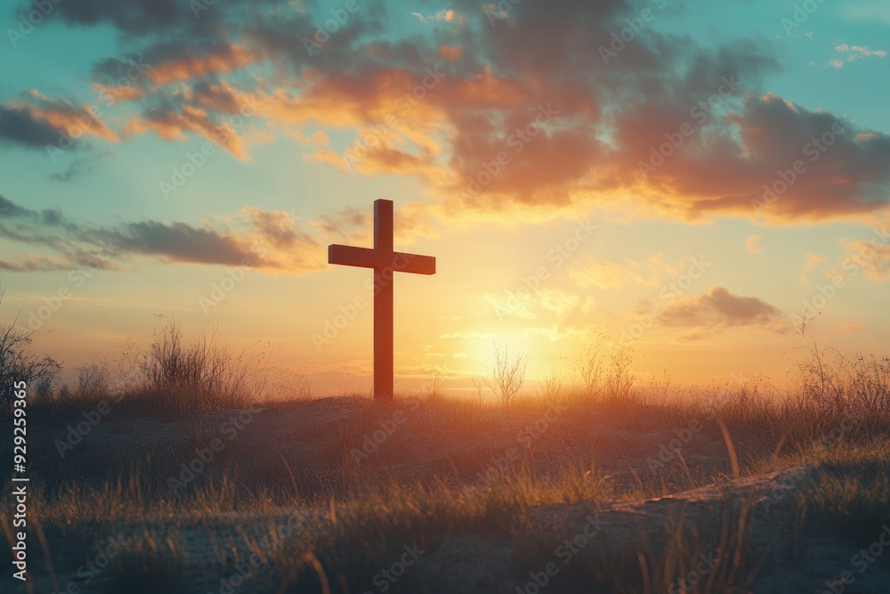 Good Friday. Friday before Easter. Christian cross against the sunset with generative ai Good Friday. Friday before Easter. Christian cross against the sunset with generative ai